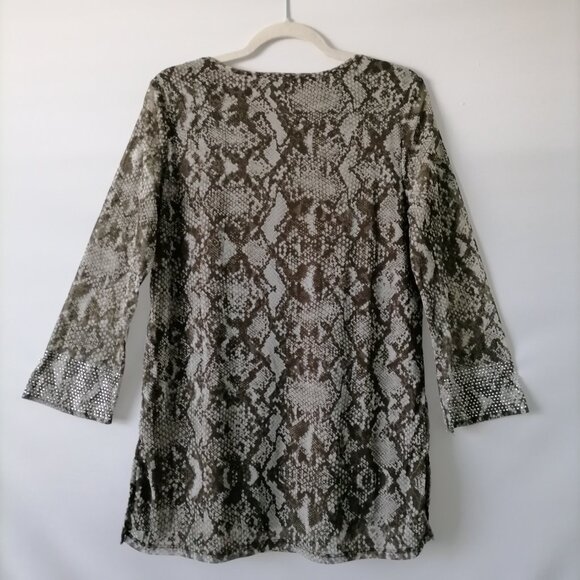 INC International Concept Womens Olive Round Neck Snake Print Blouse Size L - Picture 4 of 6